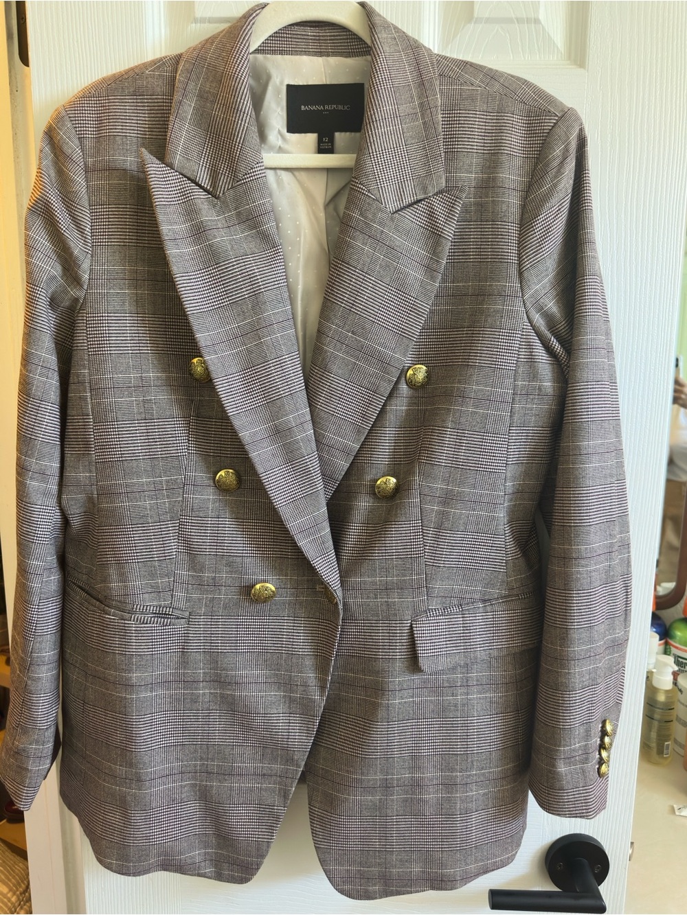 Banana Republic Plaid Double-Breasted Blazer in Brown and Gray